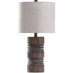 Kirkland's Home Brown Ribbed Wood Finish Table Lamp- Table Lamps