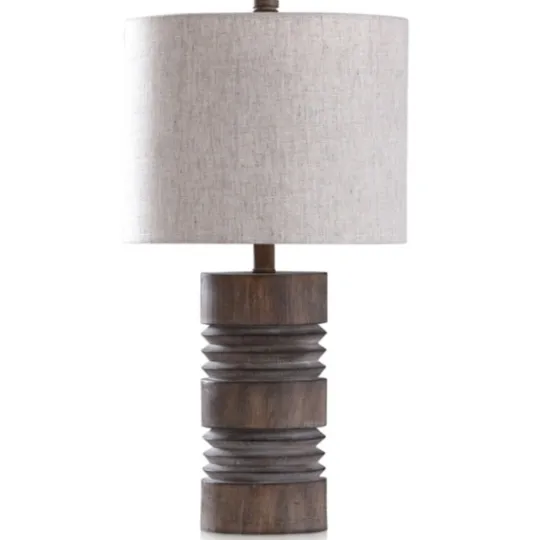 Kirkland's Home Brown Ribbed Wood Finish Table Lamp- Table Lamps