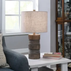 Kirkland's Home Brown Ribbed Wood Finish Table Lamp- Table Lamps