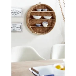 Kirkland's Home Brown Sea Grass Woven Round Wall Shelf- Shelves