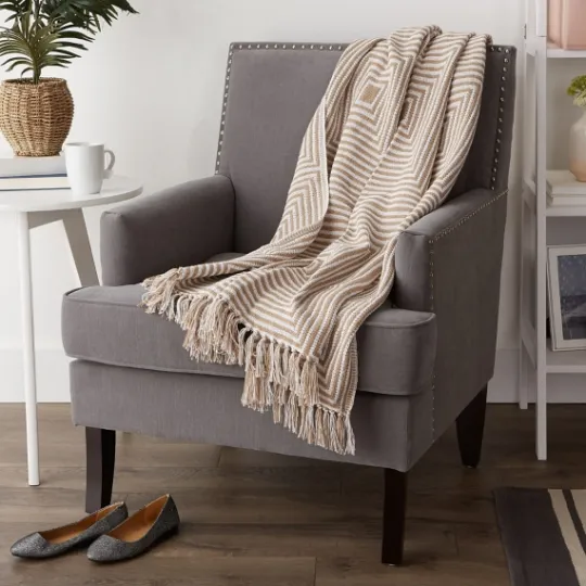 Kirkland's Home Brown Stone Square Stripes Throw- Blankets & Throws