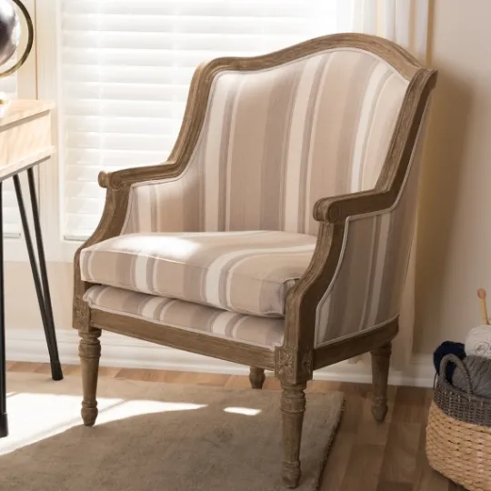 Kirkland's Home Brown Striped Upholstered Accent Chair- Accent Chairs