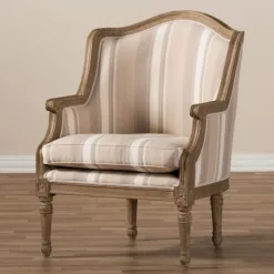 Kirkland's Home Brown Striped Upholstered Accent Chair- Accent Chairs
