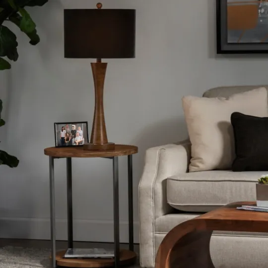 Kirkland's Home Brown Tapered Base Velvet Shade Table Lamp- Table Lamps