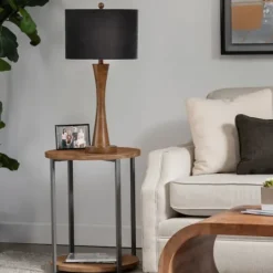 Kirkland's Home Brown Tapered Base Velvet Shade Table Lamp- Table Lamps