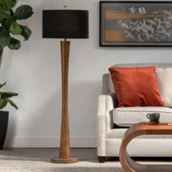 Kirkland's Home Brown Tapered Base Velvet Shade Floor Lamp- Floor Lamps