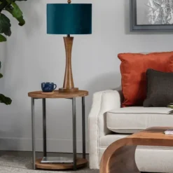Kirkland's Home Brown Tapered Base Velvet Shade Table Lamp- Table Lamps