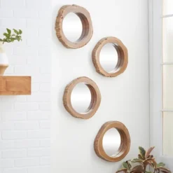 Kirkland's Home Brown Teak Wood Frame Wall Mirrors, Set Of 4- Decorative Mirrors