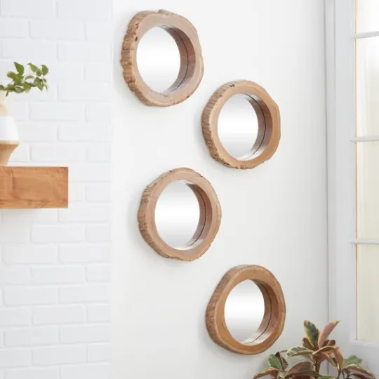 Kirkland's Home Brown Teak Wood Frame Wall Mirrors, Set Of 4- Decorative Mirrors