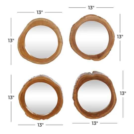 Kirkland's Home Brown Teak Wood Frame Wall Mirrors, Set Of 4- Decorative Mirrors