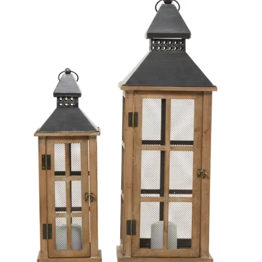 Kirkland's Home Brown Windowpane Mesh Lanterns, Set Of 2- Lanterns