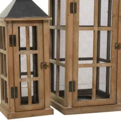 Kirkland's Home Brown Windowpane Mesh Lanterns, Set Of 2- Lanterns
