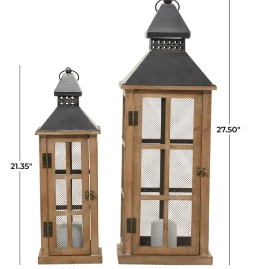 Kirkland's Home Brown Windowpane Mesh Lanterns, Set Of 2- Lanterns