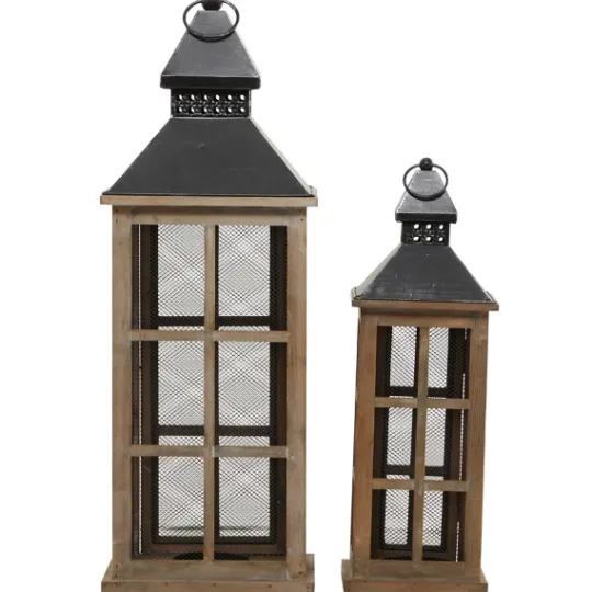 Kirkland's Home Brown Windowpane Mesh Lanterns, Set Of 2- Lanterns
