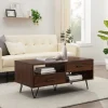 Kirkland's Home Brown Wood & Black Metal Hairpin Legs Coffee Table- Coffee Tables