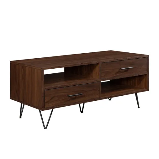 Kirkland's Home Brown Wood & Black Metal Hairpin Legs Coffee Table- Coffee Tables