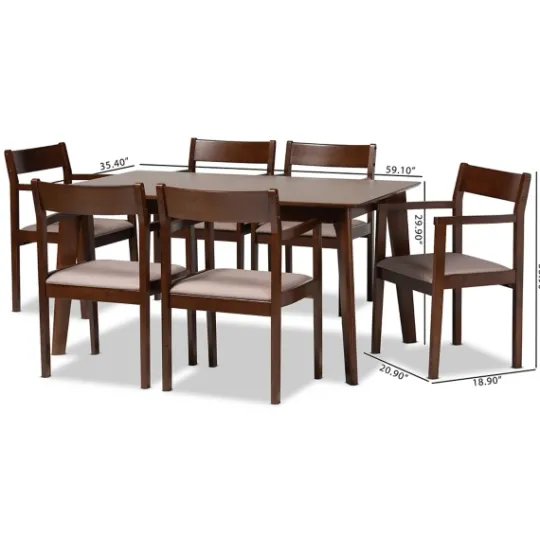 Kirkland's Home Brown Wood And Beige Upholstered 7-Pc. Dining Set- Dining Tables