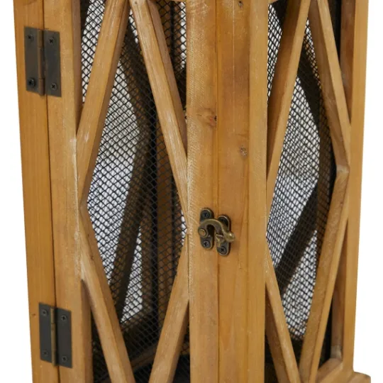Kirkland's Home Brown Wood And Black Mesh Lanterns, Set Of 2- Lanterns