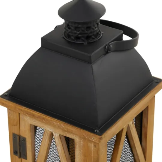 Kirkland's Home Brown Wood And Black Mesh Lanterns, Set Of 2- Lanterns