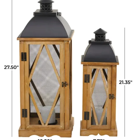 Kirkland's Home Brown Wood And Black Mesh Lanterns, Set Of 2- Lanterns