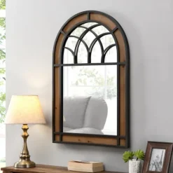 Kirkland's Home Brown Wood And Black Metal Arch Frame Mirror- Decorative Mirrors