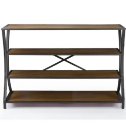 Kirkland's Home Brown Wood And Curved Metal 4-Tier Console Table- Console Tables