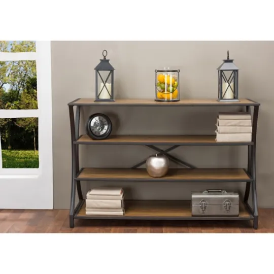 Kirkland's Home Brown Wood And Curved Metal 4-Tier Console Table- Console Tables