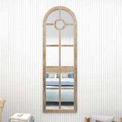 Kirkland's Home Brown Wood And Glass Arched Windowpane Mirror- Decorative Mirrors