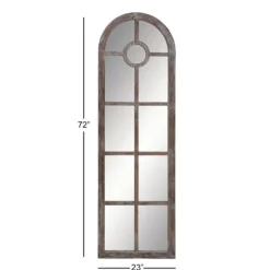 Kirkland's Home Brown Wood And Glass Arched Windowpane Mirror- Decorative Mirrors