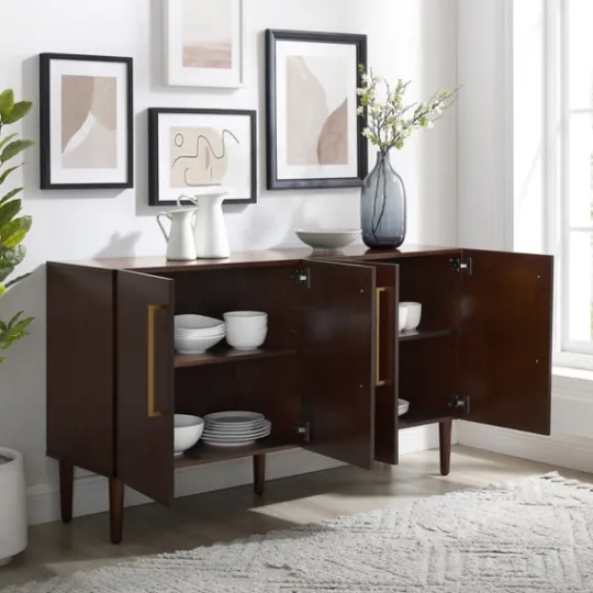 Kirkland's Home Brown Wood And Gold 4-Door Cabinet- Cabinets & Sideboards