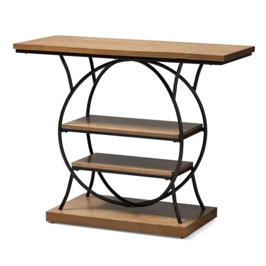 Kirkland's Home Brown Wood And Metal Circle Center Console Table- Console Tables