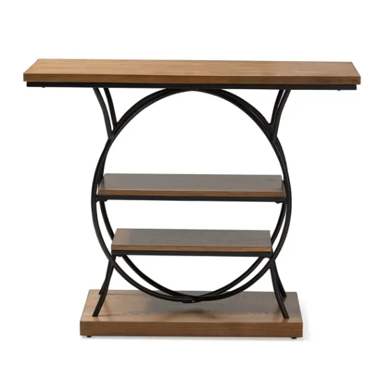 Kirkland's Home Brown Wood And Metal Circle Center Console Table- Console Tables
