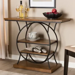 Kirkland's Home Brown Wood And Metal Circle Center Console Table- Console Tables