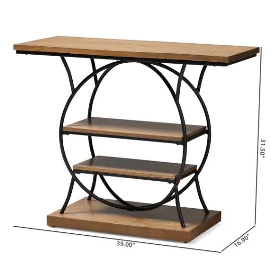 Kirkland's Home Brown Wood And Metal Circle Center Console Table- Console Tables