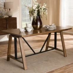 Kirkland's Home Brown Wood And Metal Linear Base Desk- Office Furniture