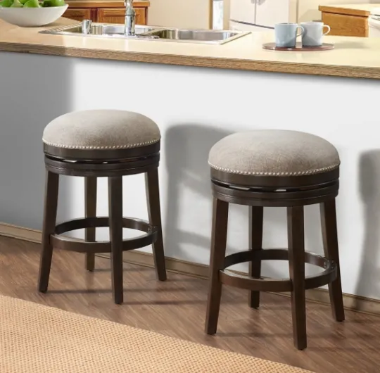 Kirkland's Home Brown Wood Backless Swivel 2-Pc. Counter Stool Set- Bar Stools & Counter Height Stools