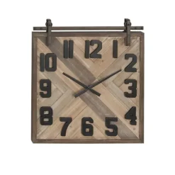 Kirkland's Home Brown Wood Black Metal Accent Square Wall Clock- Clocks