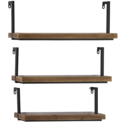 Kirkland's Home Brown Wood Black Metal Frame 3-Pc. Wall Shelves- Shelves