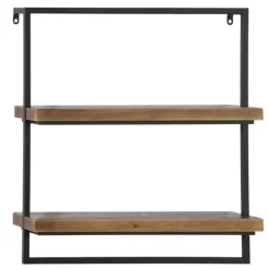 Kirkland's Home Brown Wood Black Metal Frame Wall Shelves- Shelves