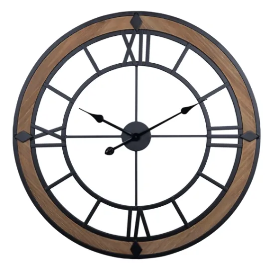 Kirkland's Home Brown Wood Black Metal Open Cut Out Wall Clock- Clocks