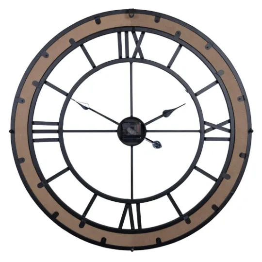 Kirkland's Home Brown Wood Black Metal Open Cut Out Wall Clock- Clocks