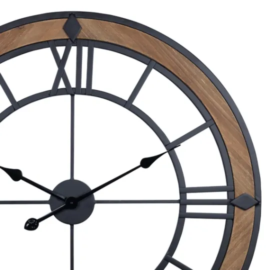 Kirkland's Home Brown Wood Black Metal Open Cut Out Wall Clock- Clocks