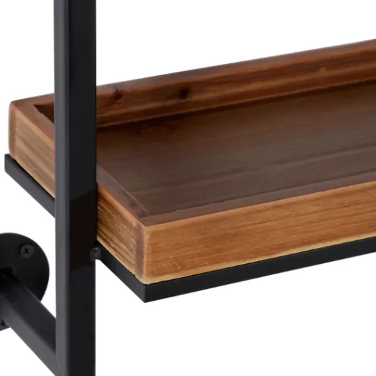 Kirkland's Home Brown Wood Black Metal Pipe Frame Wall Shelf- Shelves