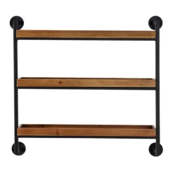 Kirkland's Home Brown Wood Black Metal Pipe Frame Wall Shelf- Shelves