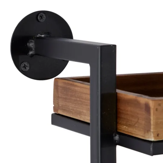 Kirkland's Home Brown Wood Black Metal Pipe Frame Wall Shelf- Shelves