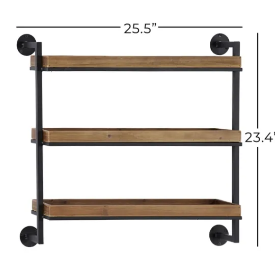Kirkland's Home Brown Wood Black Metal Pipe Frame Wall Shelf- Shelves