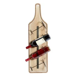 Kirkland's Home Brown Wood Bottle Frame Metal Bracket Wine Holder- Wall Storage
