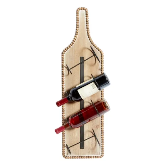 Kirkland's Home Brown Wood Bottle Frame Metal Bracket Wine Holder- Wall Storage