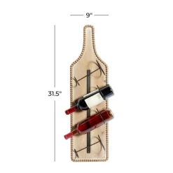 Kirkland's Home Brown Wood Bottle Frame Metal Bracket Wine Holder- Wall Storage