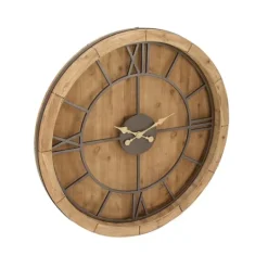 Kirkland's Home Brown Wood Frame Black Metal Cutout Wall Clock- Clocks